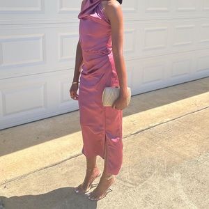 Mauve Satin Midi Dress